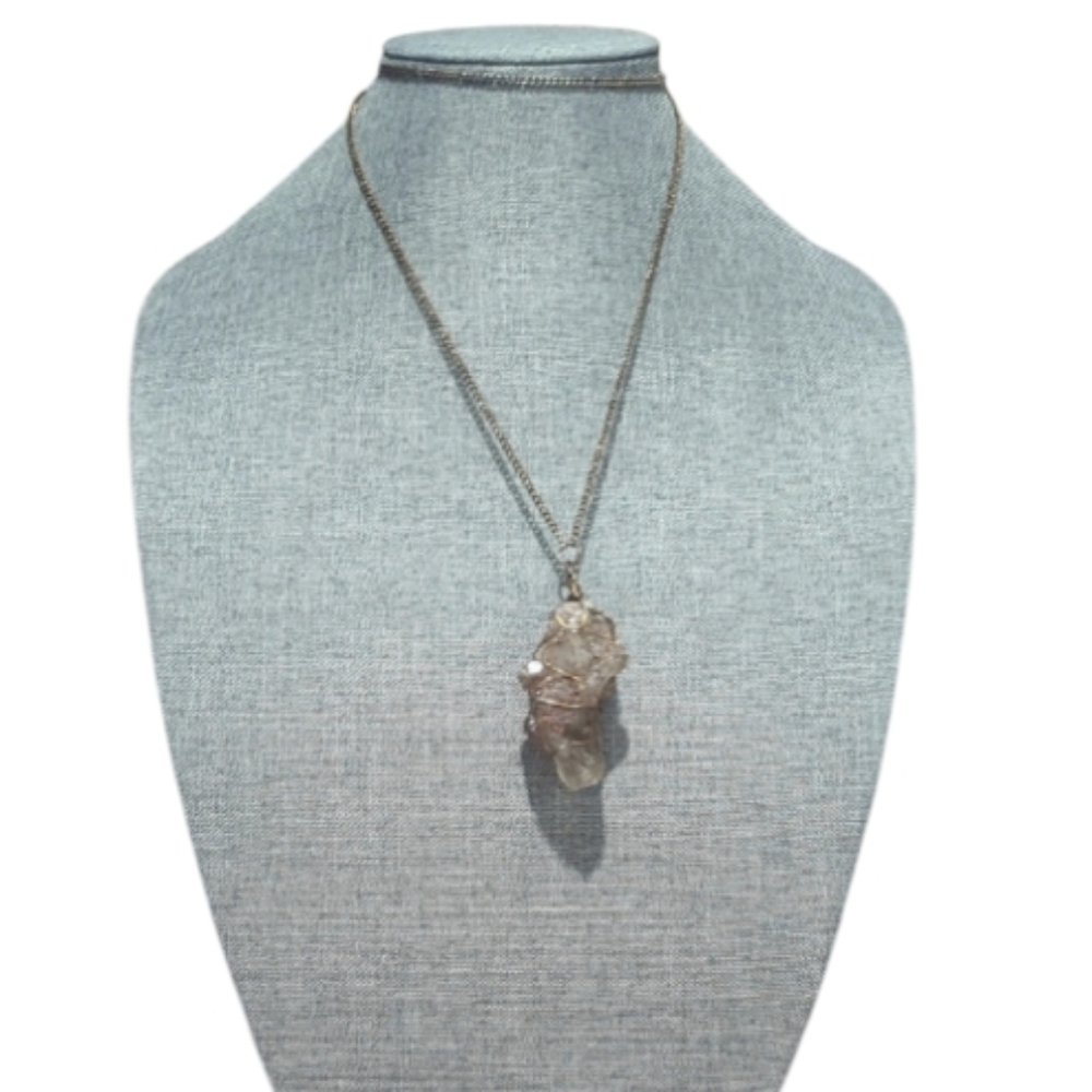 Raw Hematoid (Red) Quartz Wire-Wrapped Pendant Necklace – Copper Chain – Crystal